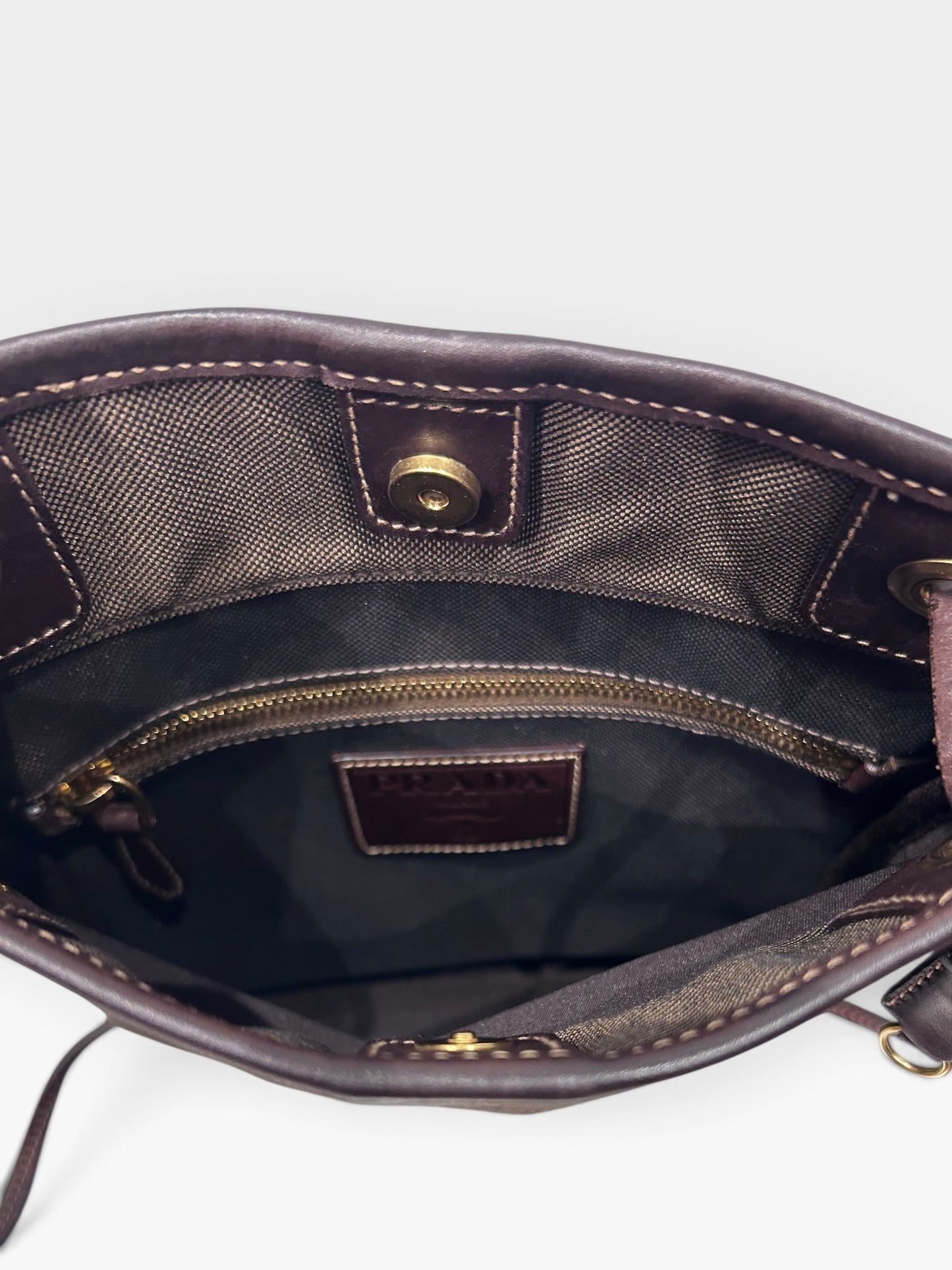 Vintage Prada Brown Jacquard Crossbody Bag | Early 2000s