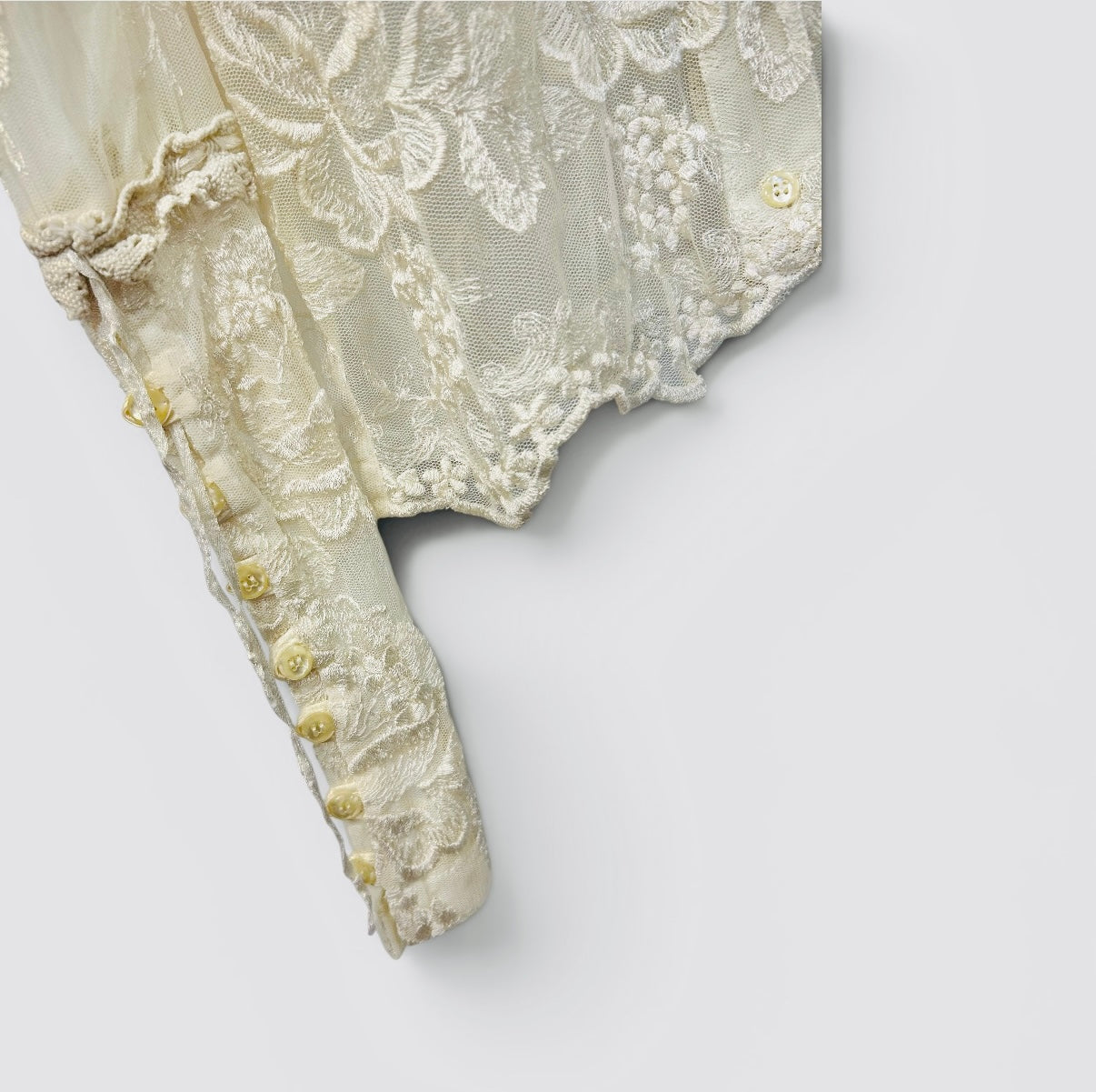 Vintage Romantic Sheer Lace Blouse in Ivory Mesh Embroidery| Early 2000s