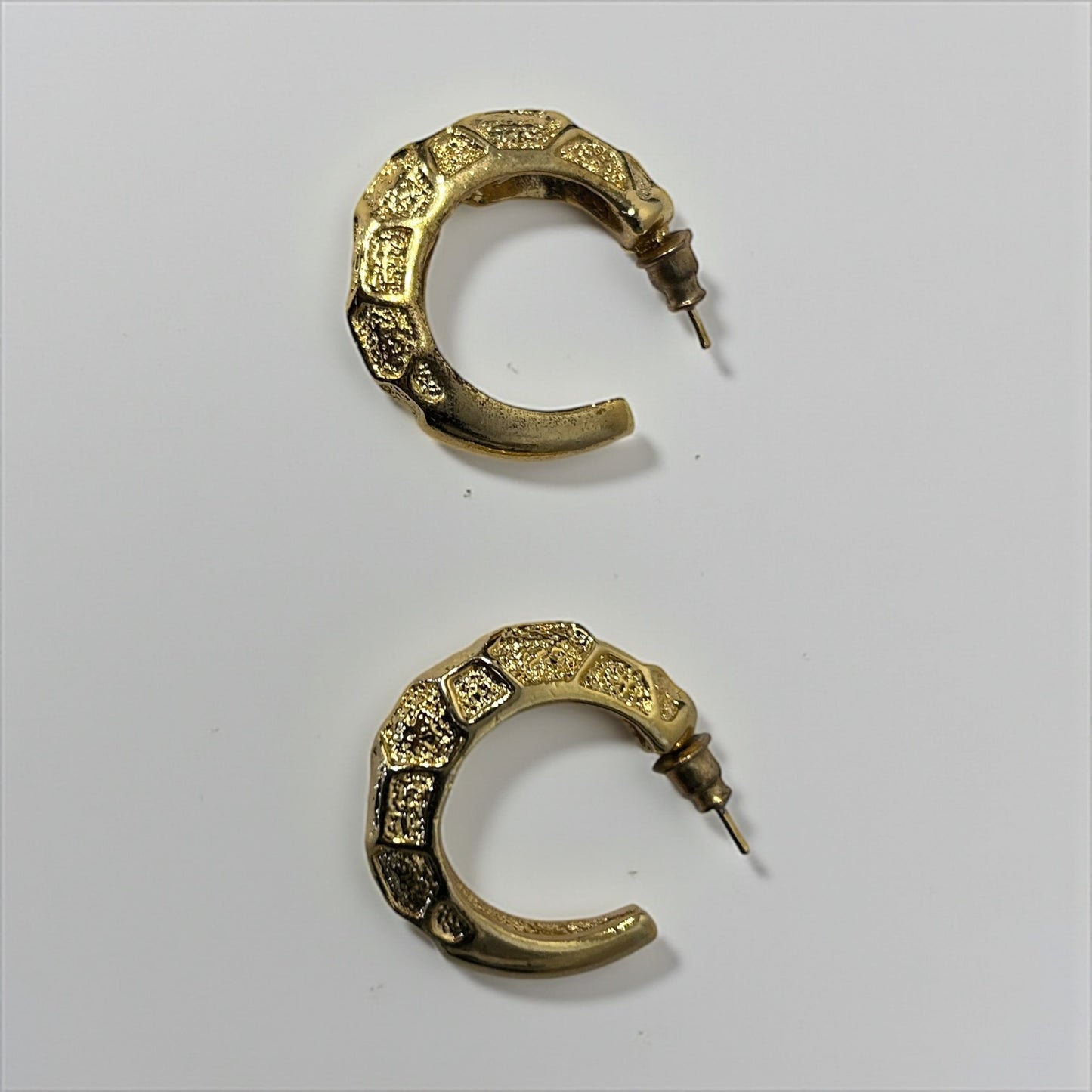 Vintage Textured Half Moon Hoop Earrings
