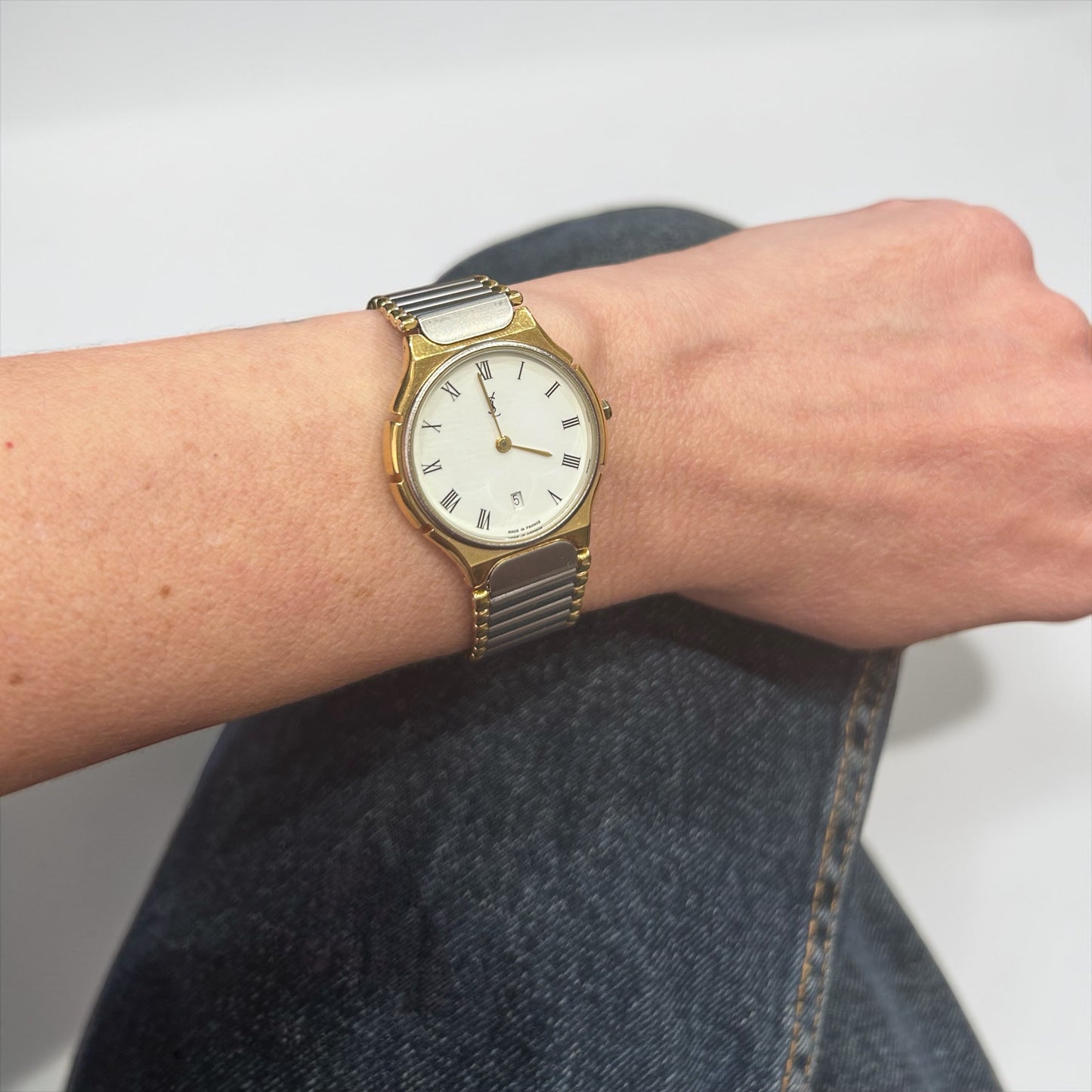 Vintage Yves Saint Laurent Two-Tone Roman Dial Quartz Watch |1990s