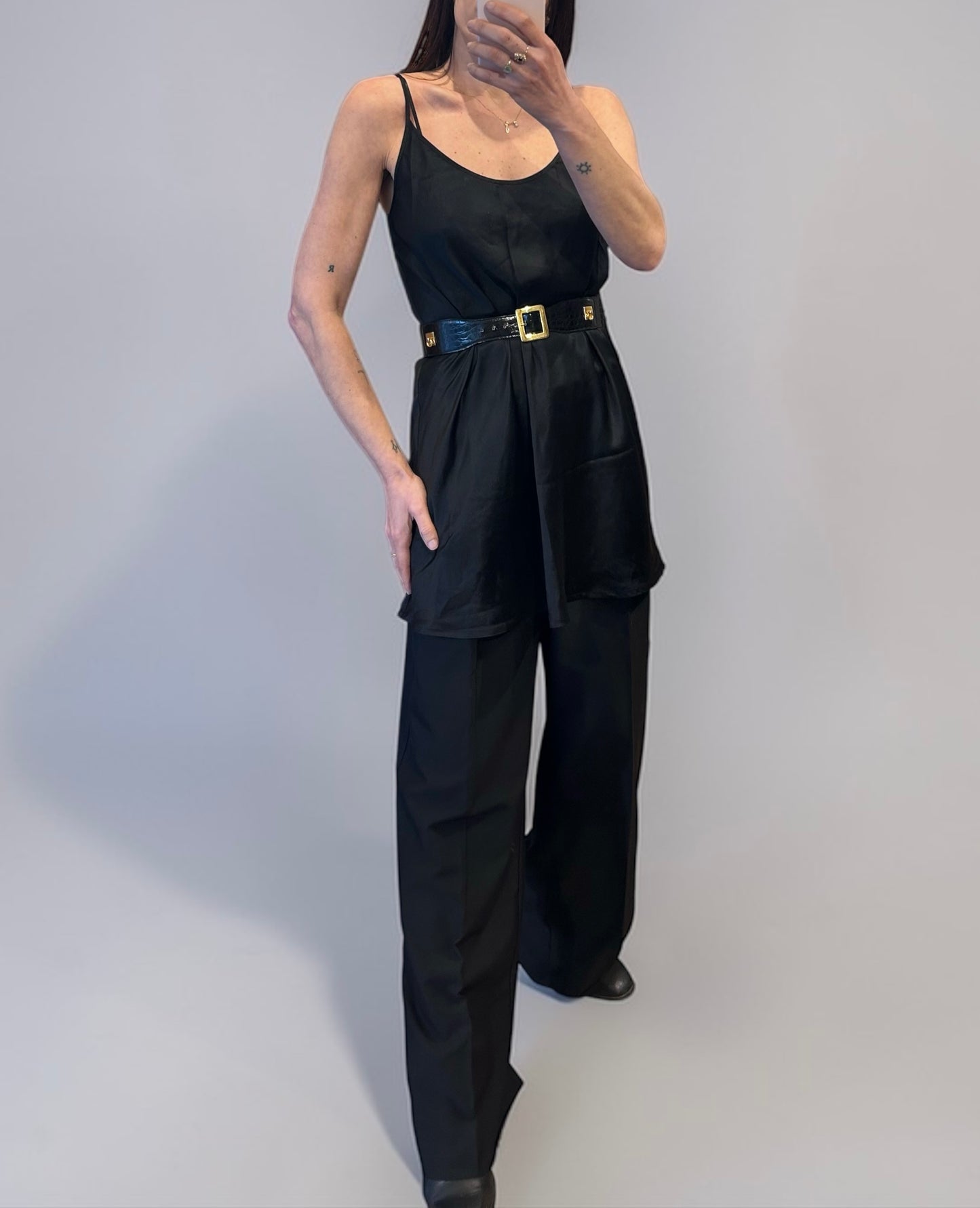 Vintage Celine Black Embossed Leather Waist Belt |1990s