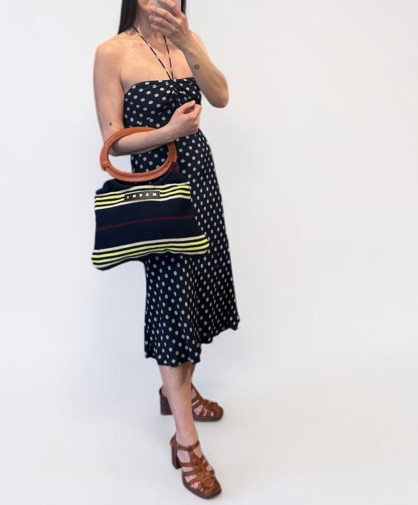 Marni Striped Knit Handbag with Resin Handles