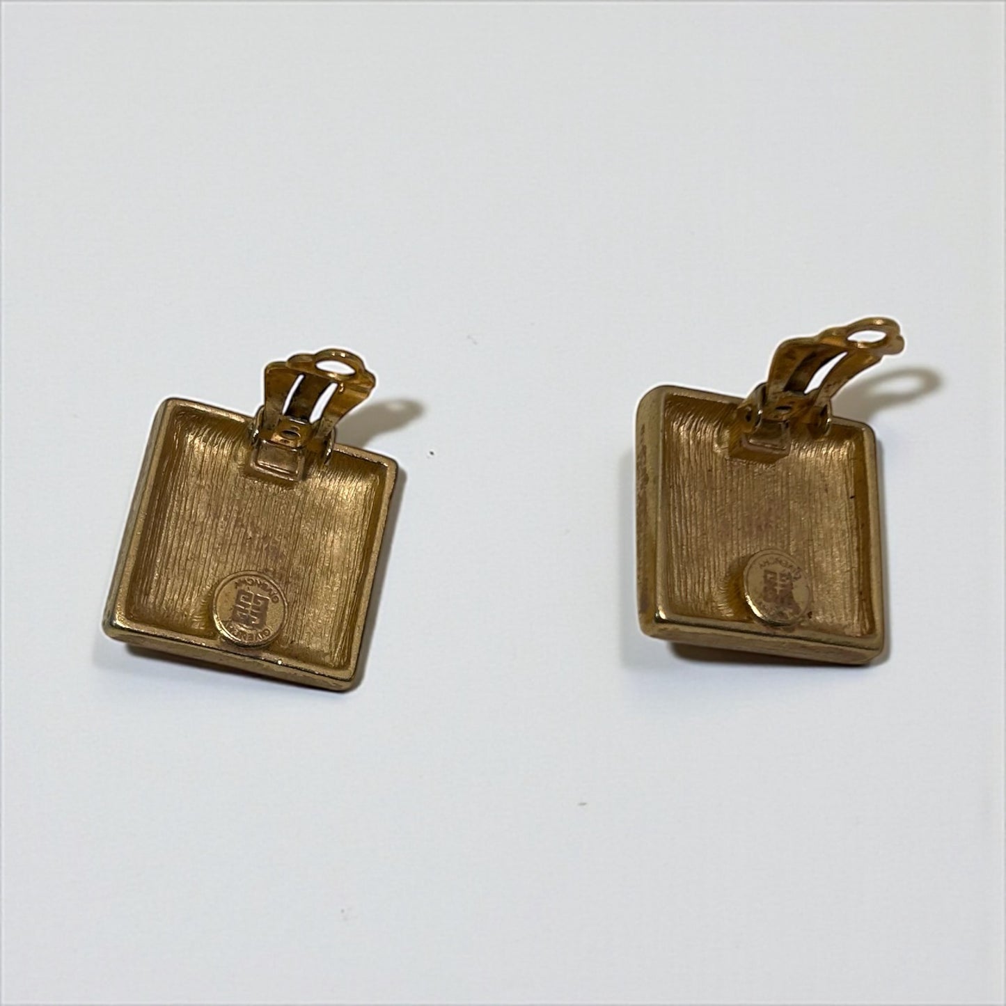 Vintage Givenchy Gold-Plated Clip-On Earrings with Blue Baguette Glass Stone