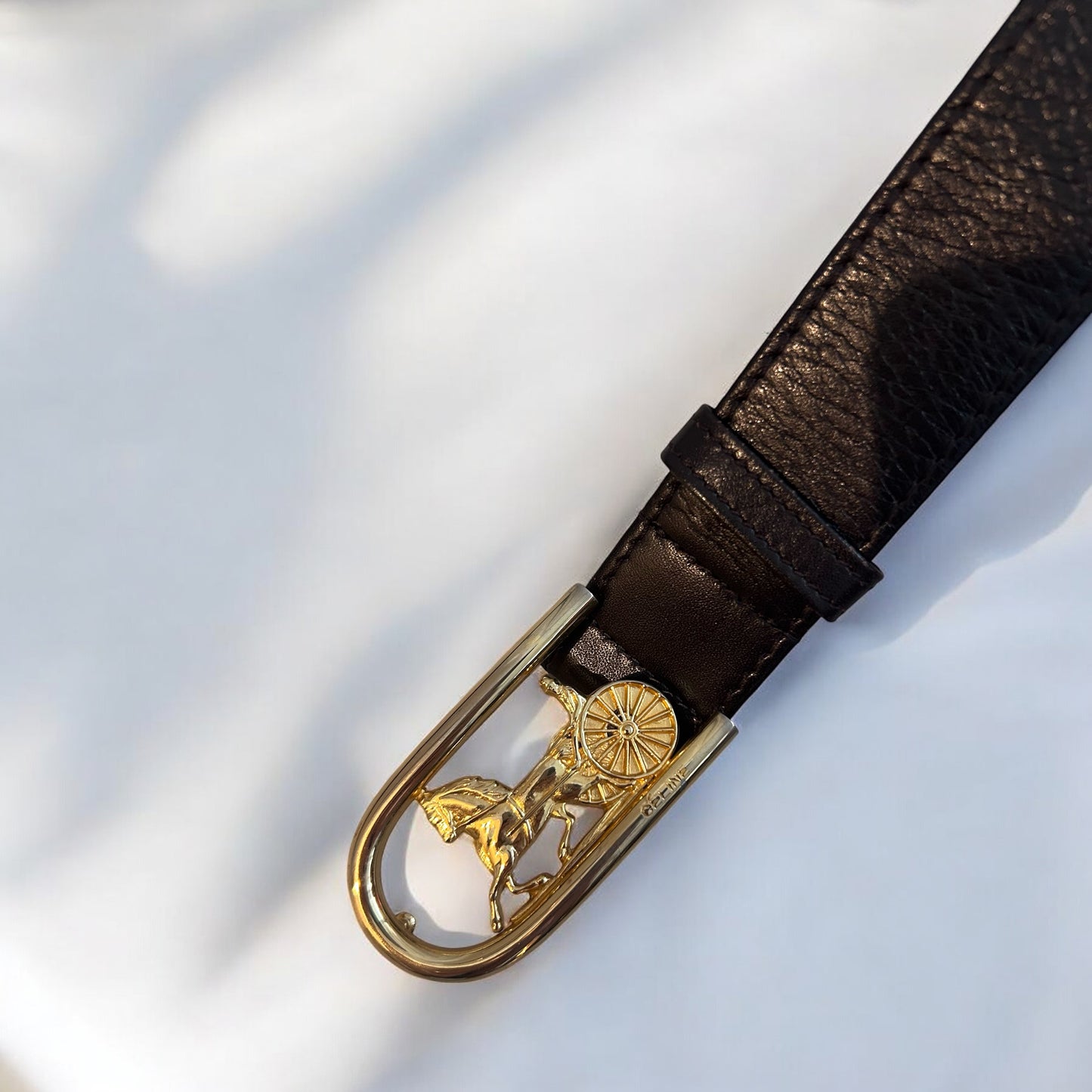 Vintage Céline Leather Belt with Gold Horse Carriage Buckle