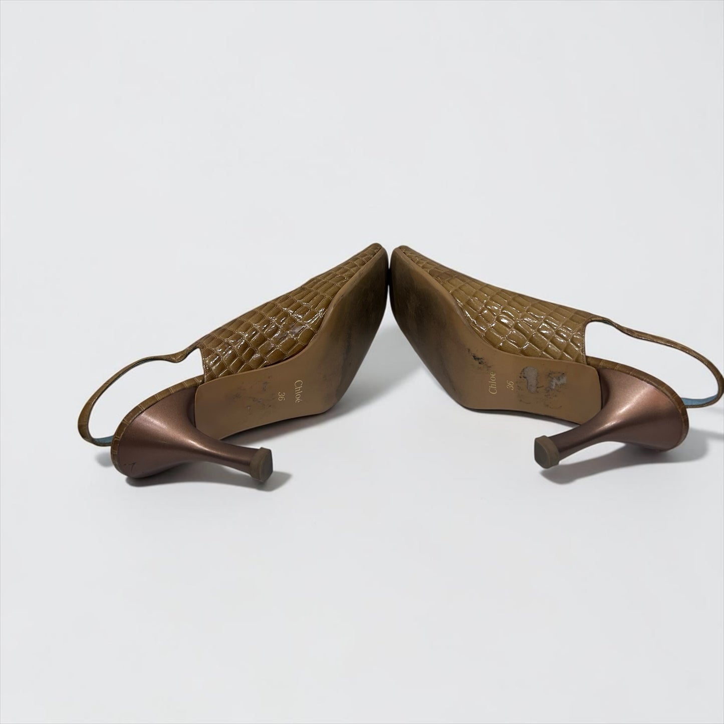 Vintage Chloé Croc-Embossed Slingback Heels|Early 2000s