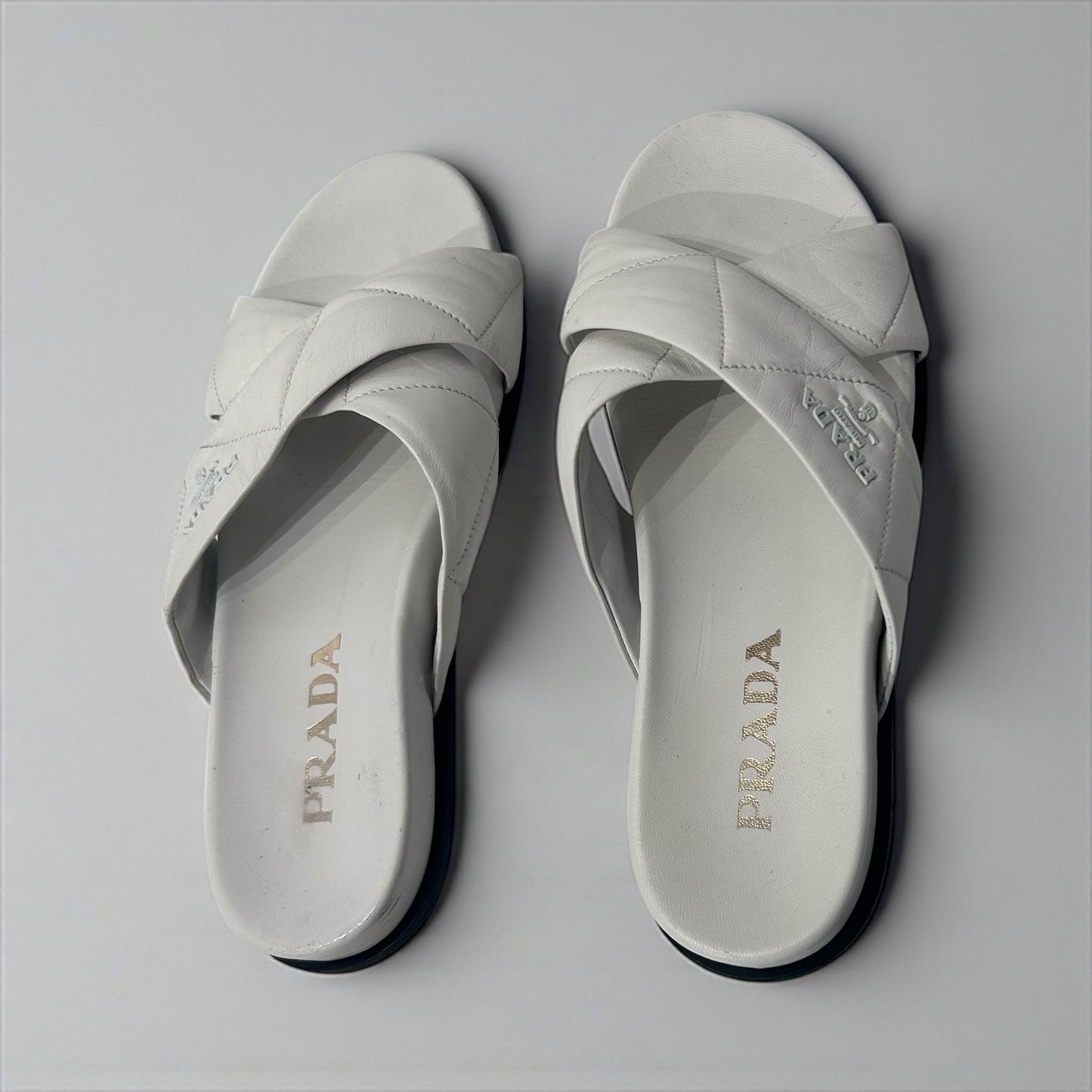 White Quilted Nappa Leather Slides