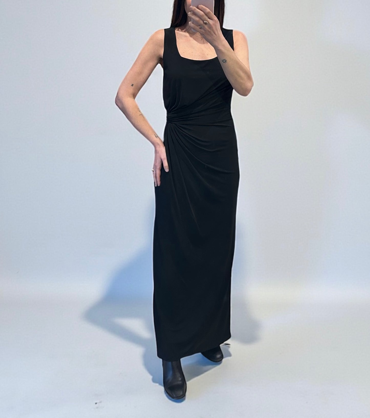 1990s Black Draped Maxi Dress