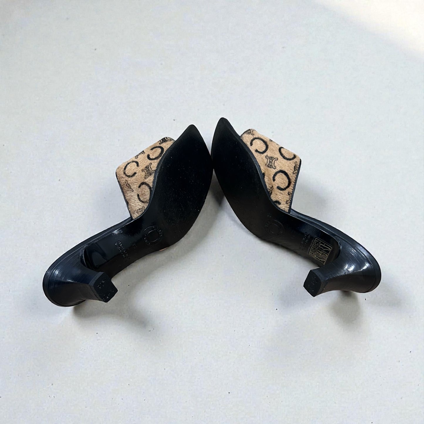 Vintage Celine Monogram Pony Hair Mules Heels| Early 2000’s