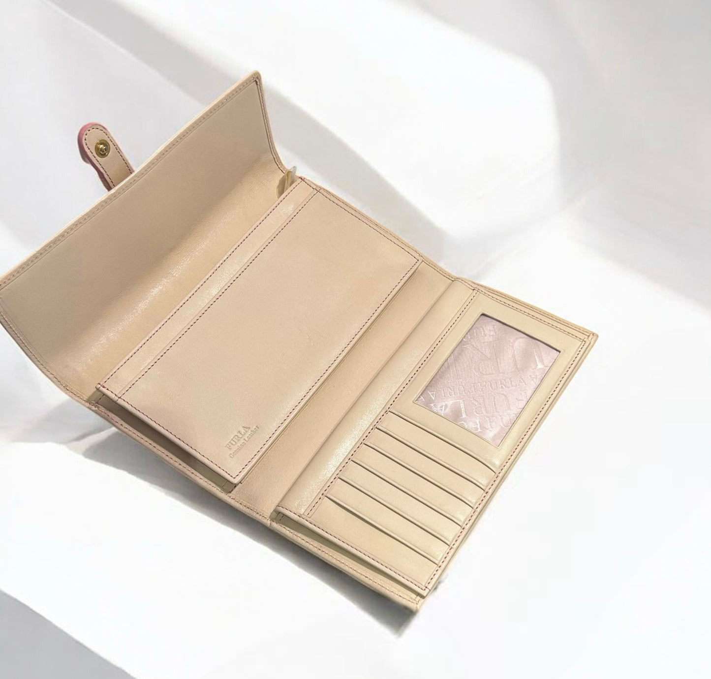 Vintage Furla Beige Leather Wallet with Buckle Detail