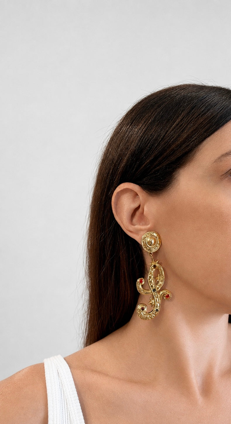 Vintage Gold-Plated Statement Drop Earrings| 1980s