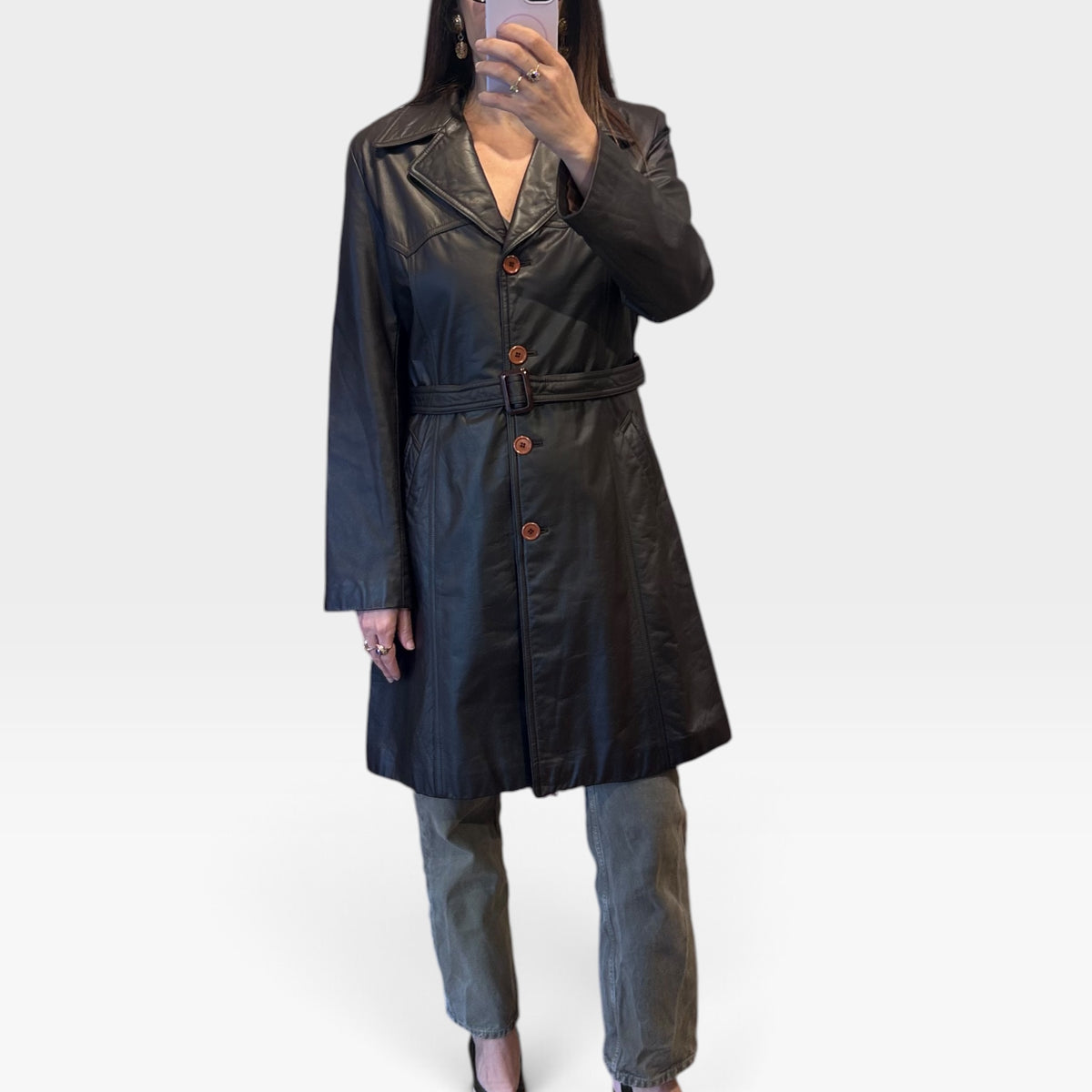 Vintage S.K Leather Brown Leather Trench Coat | Late 1990s