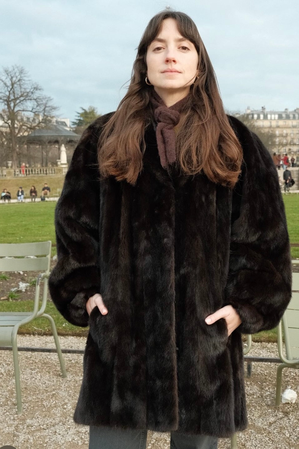 Vintage Mink Fur Coat with Statement Button