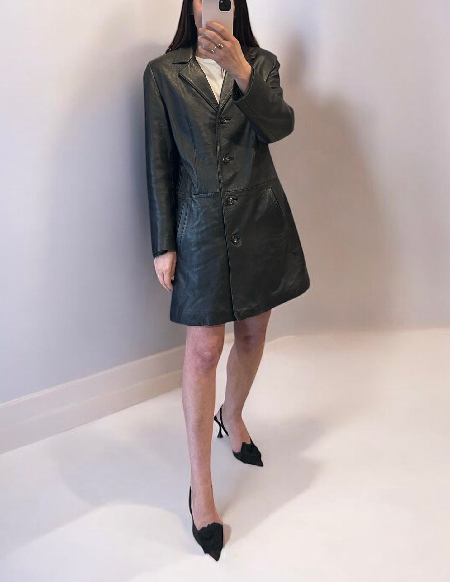 Vintage Black Leather Tailored Coat