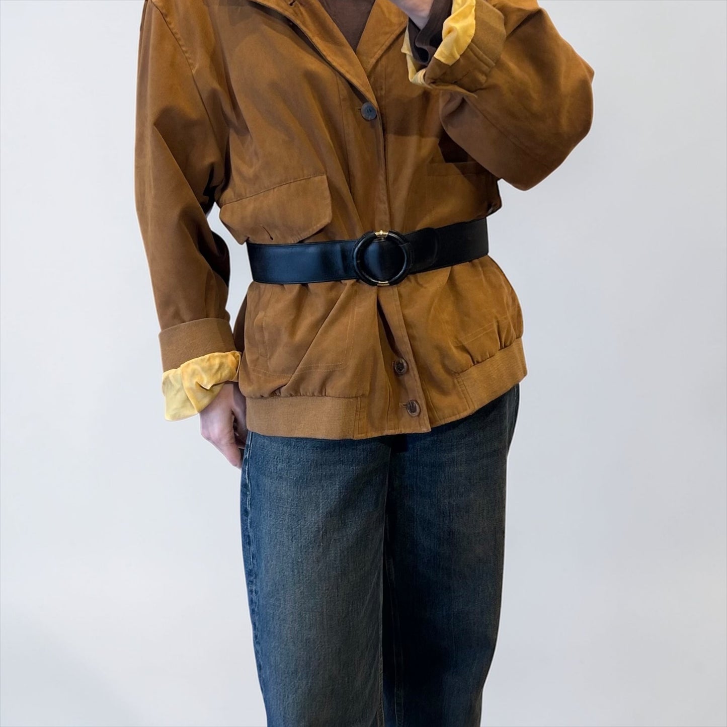 Vintage Gucci Wide Black Leather Belt with Round Buckle| 1980