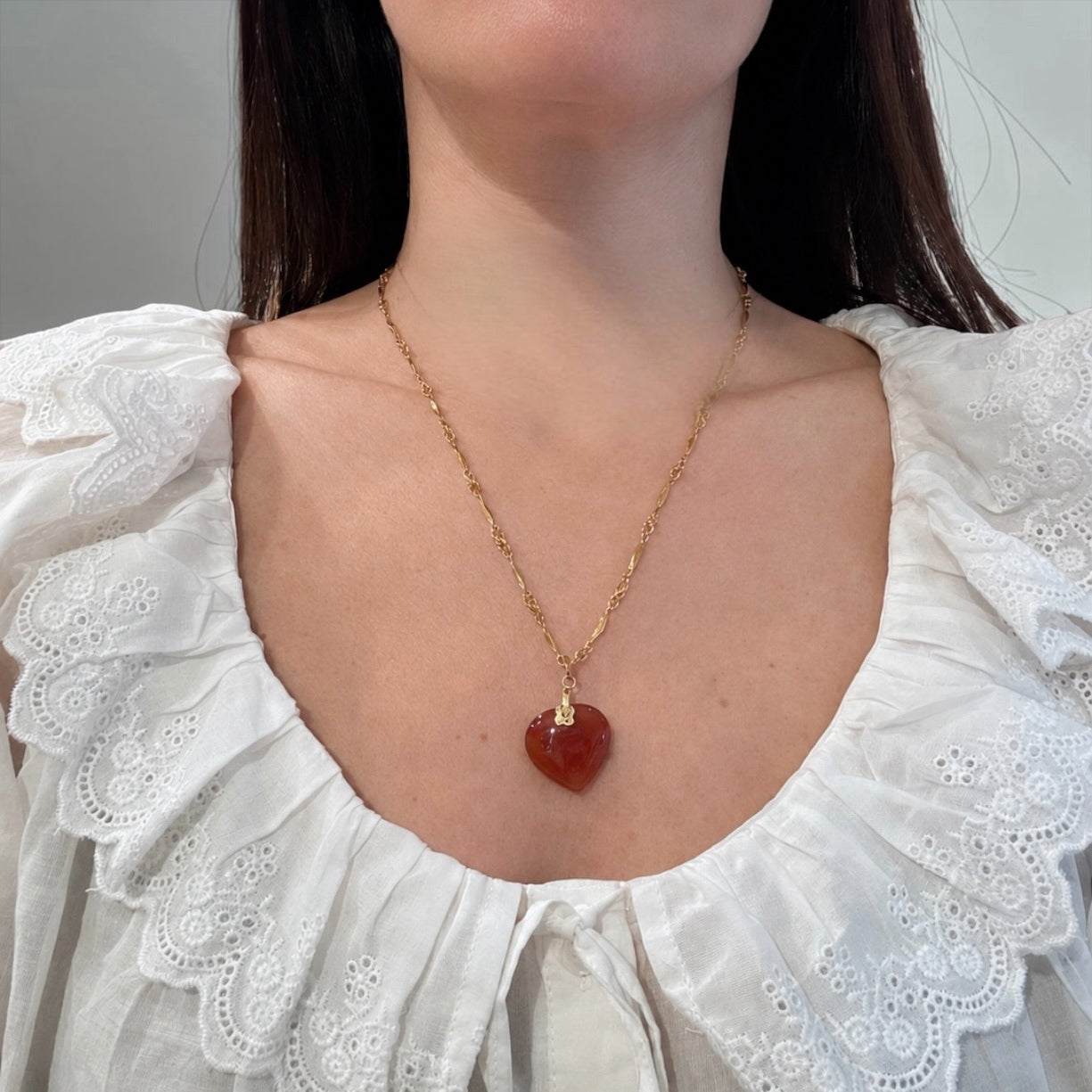 Vintage Carnelian Heart Pendant Necklace| 90s