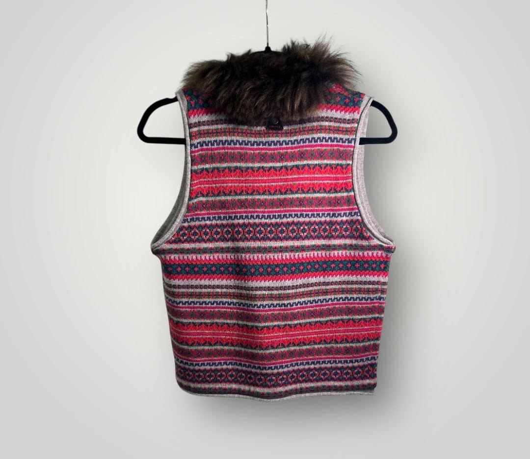 Vintage Knit Vest with Detachable Faux Fur Collar