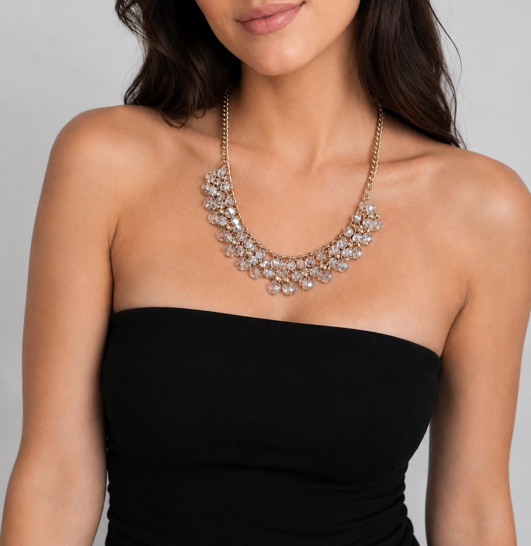Vintage Crystal Cluster Statement Necklac