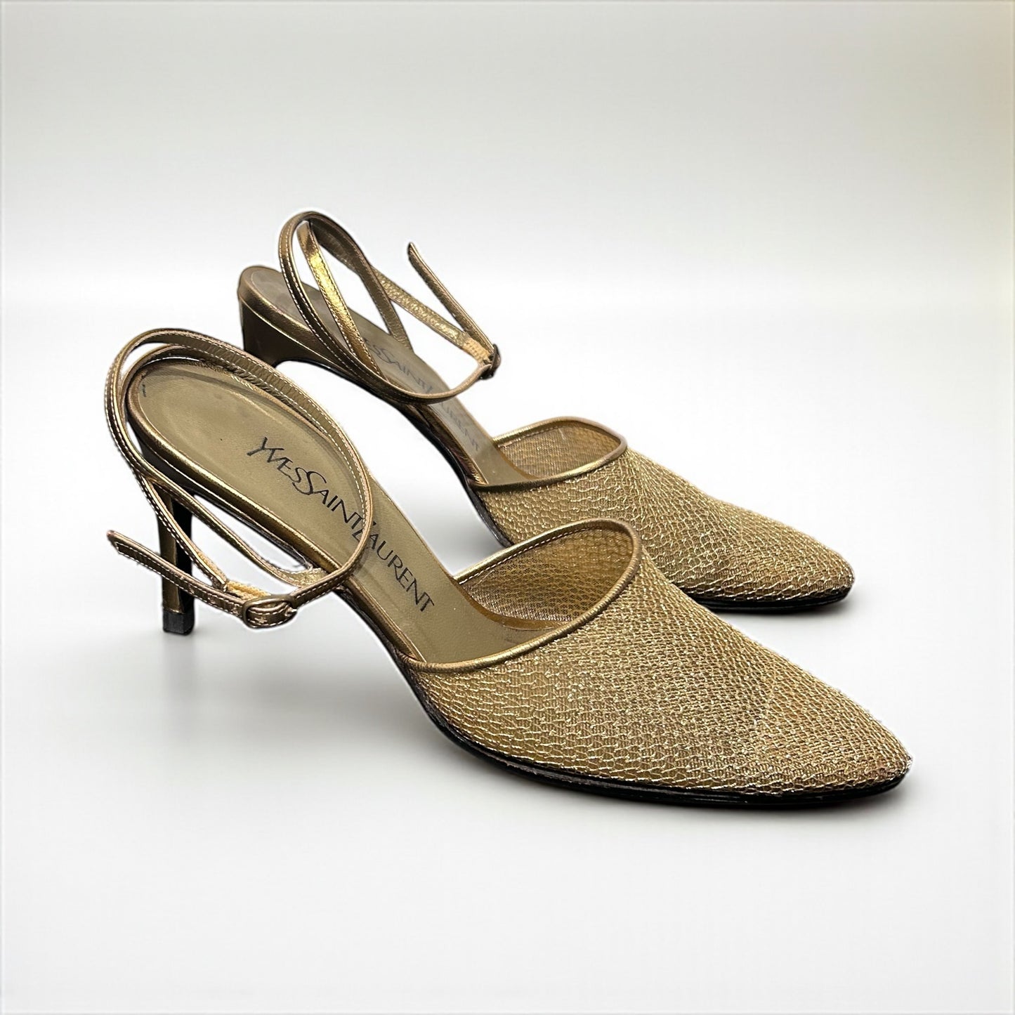 Vintage Yves Saint Laurent Gold Mesh Slingback Heels