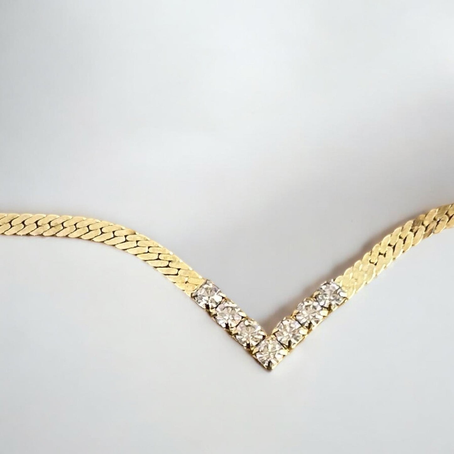 Vintage Gold-Plated Rhinestone V Necklace| 1990’s