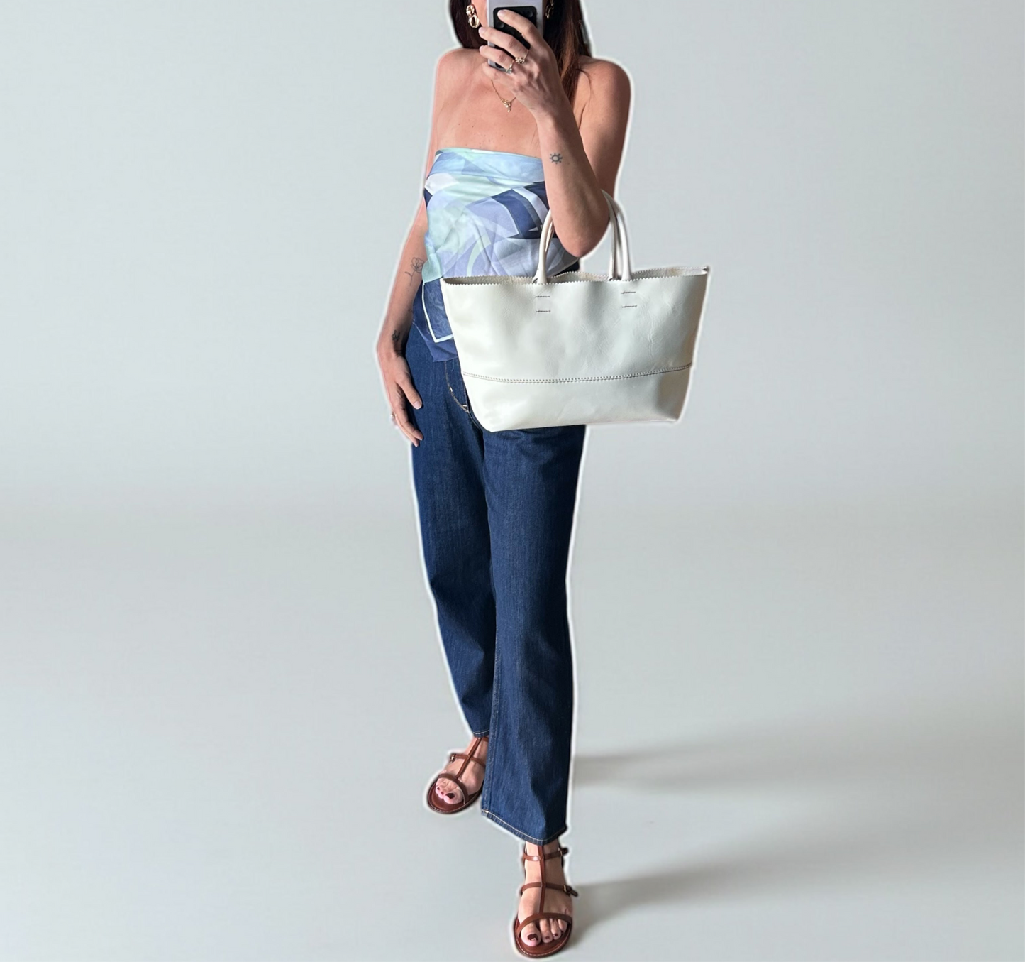 Vintage White Leather Tote Bag