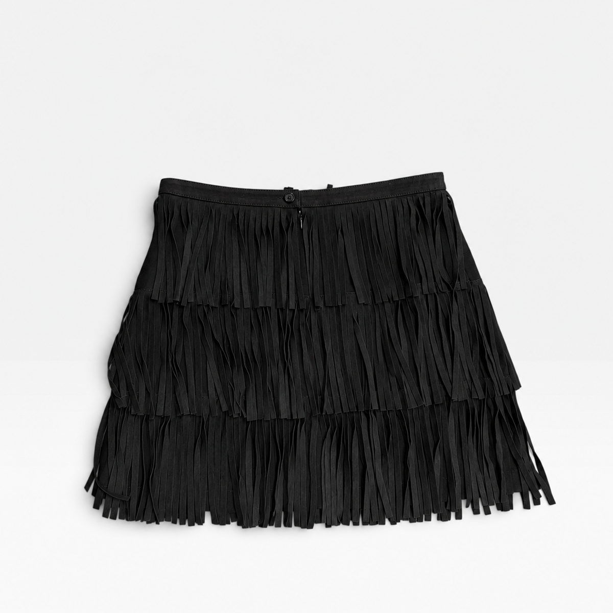 Vintage L’Autre Chose Black Leather Fringe Mini Skirt| 1990s