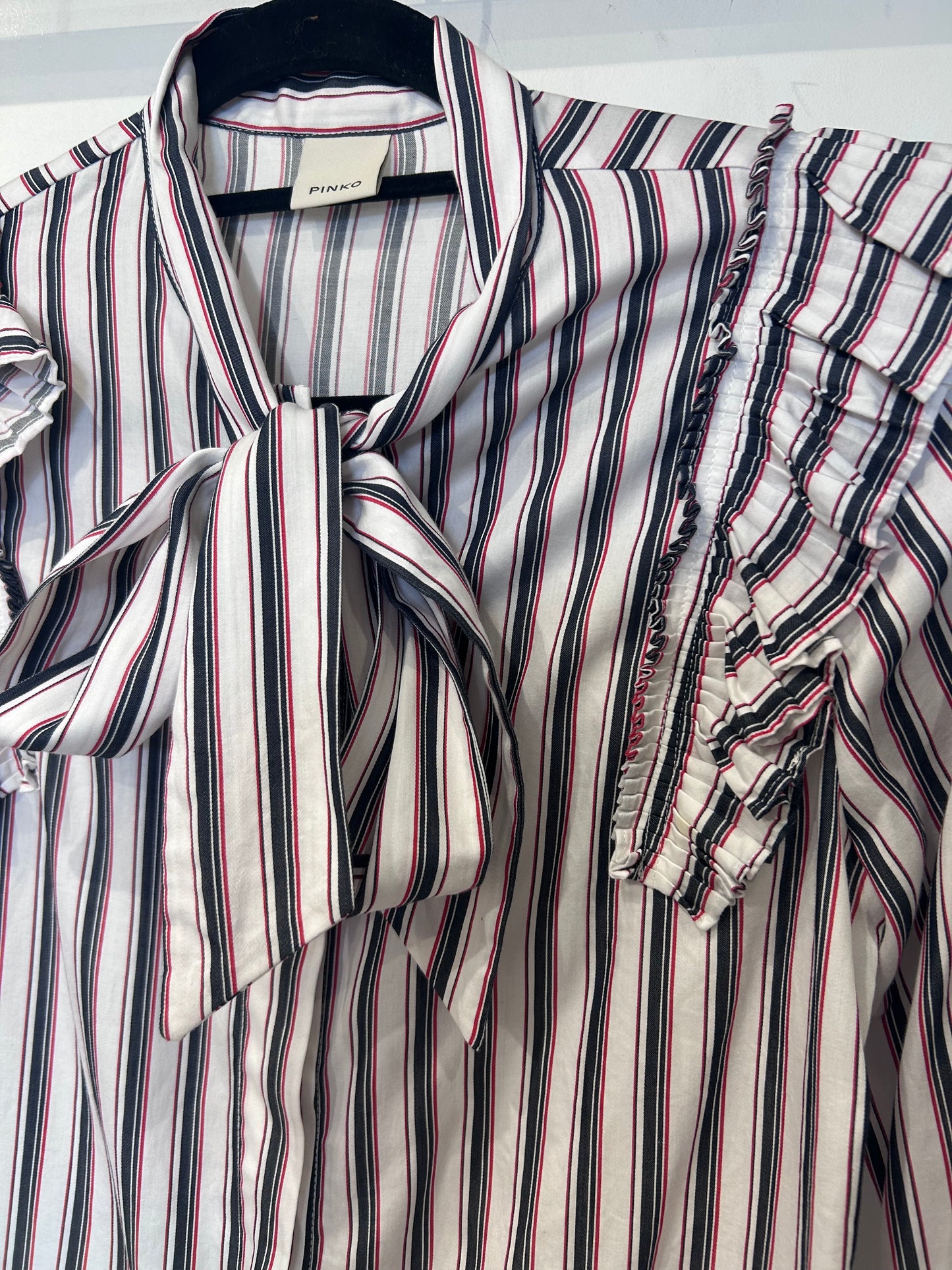 Pinko Striped Ruffle Blouse with Bow Tie