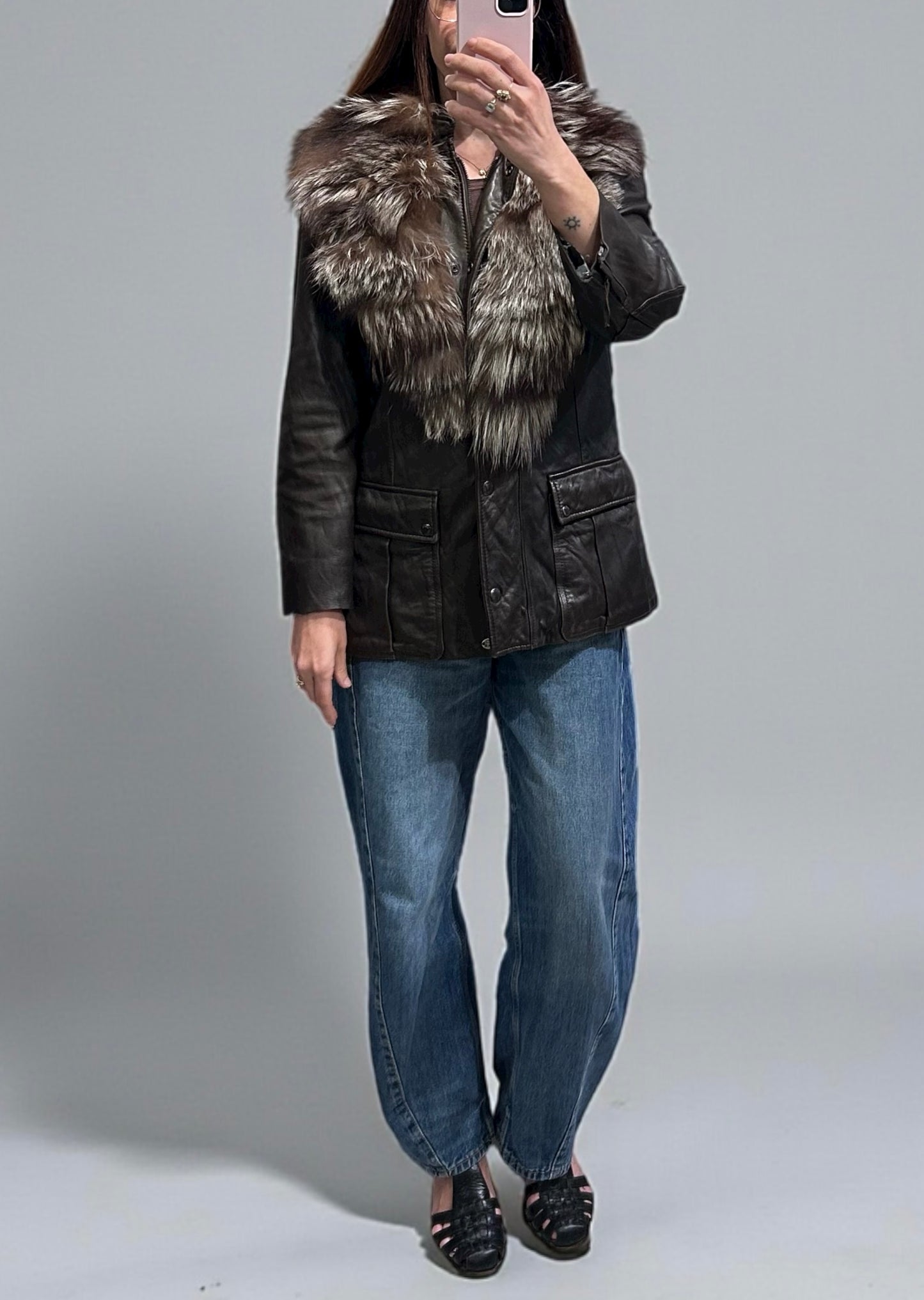 Vintage GAS Leather Jacket with Detachable Fur Collar