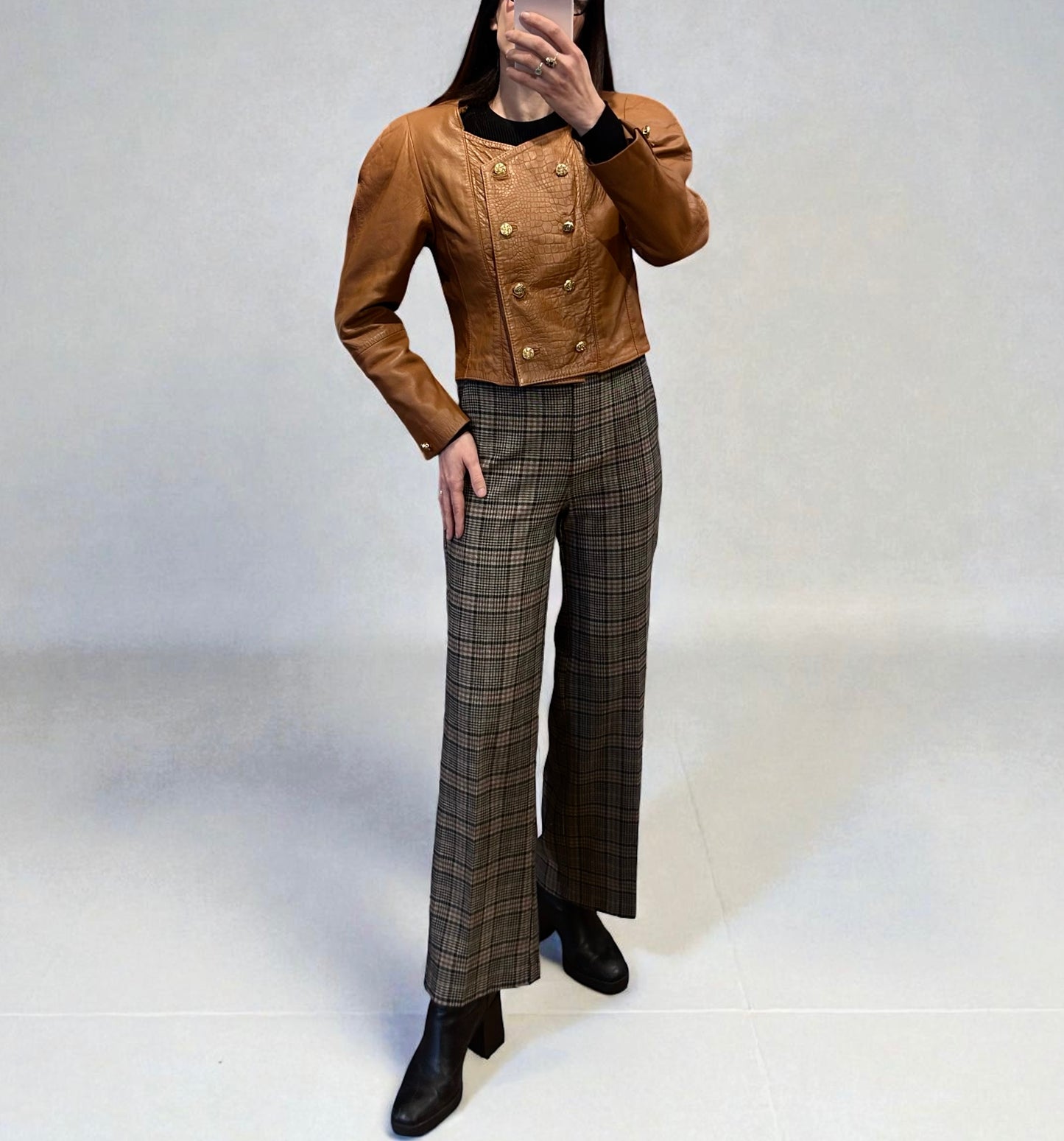 Vintage Italian Leather Military Style Jacket
