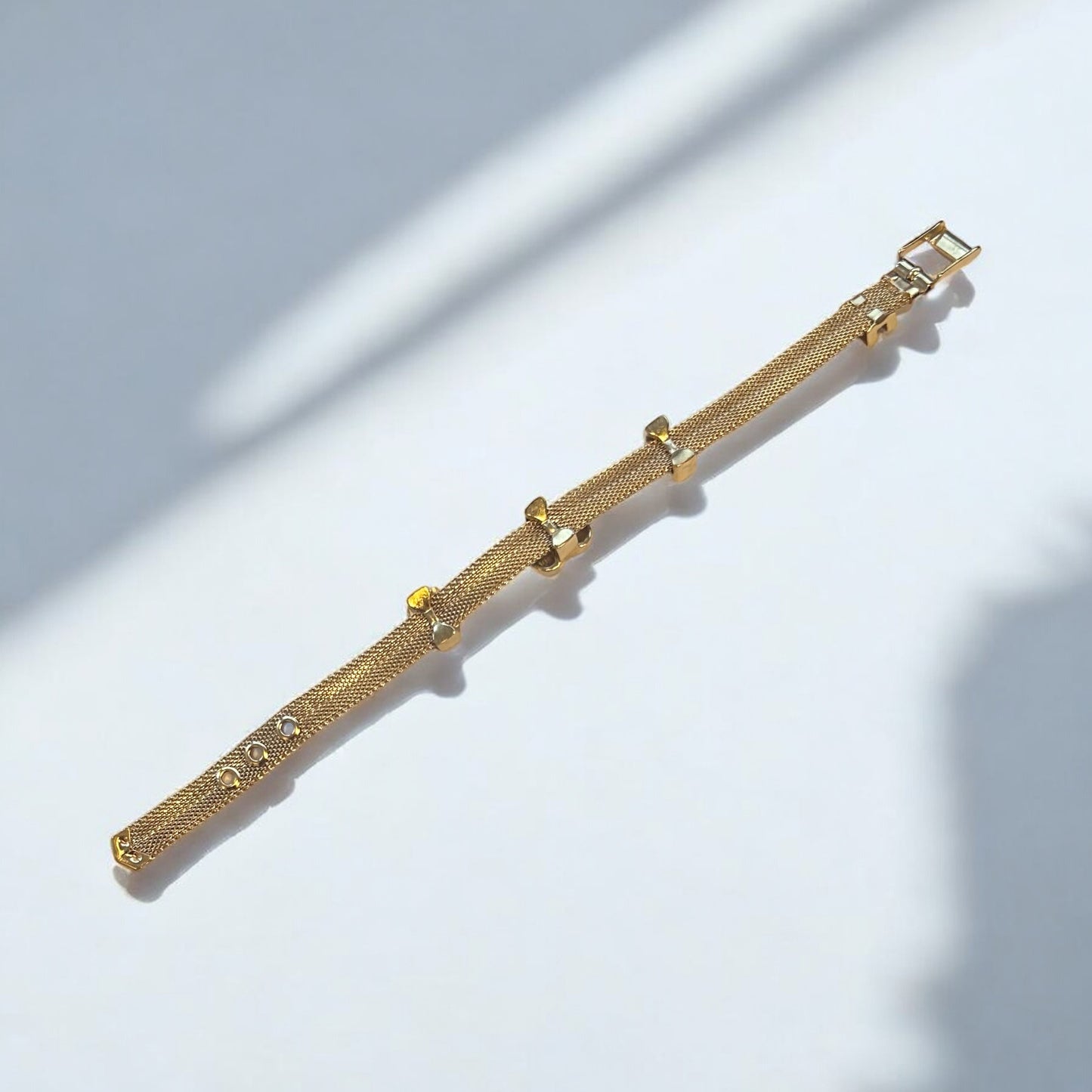 Vintage Givenchy Gold Mesh Bracelet with Heart Crystal Charm