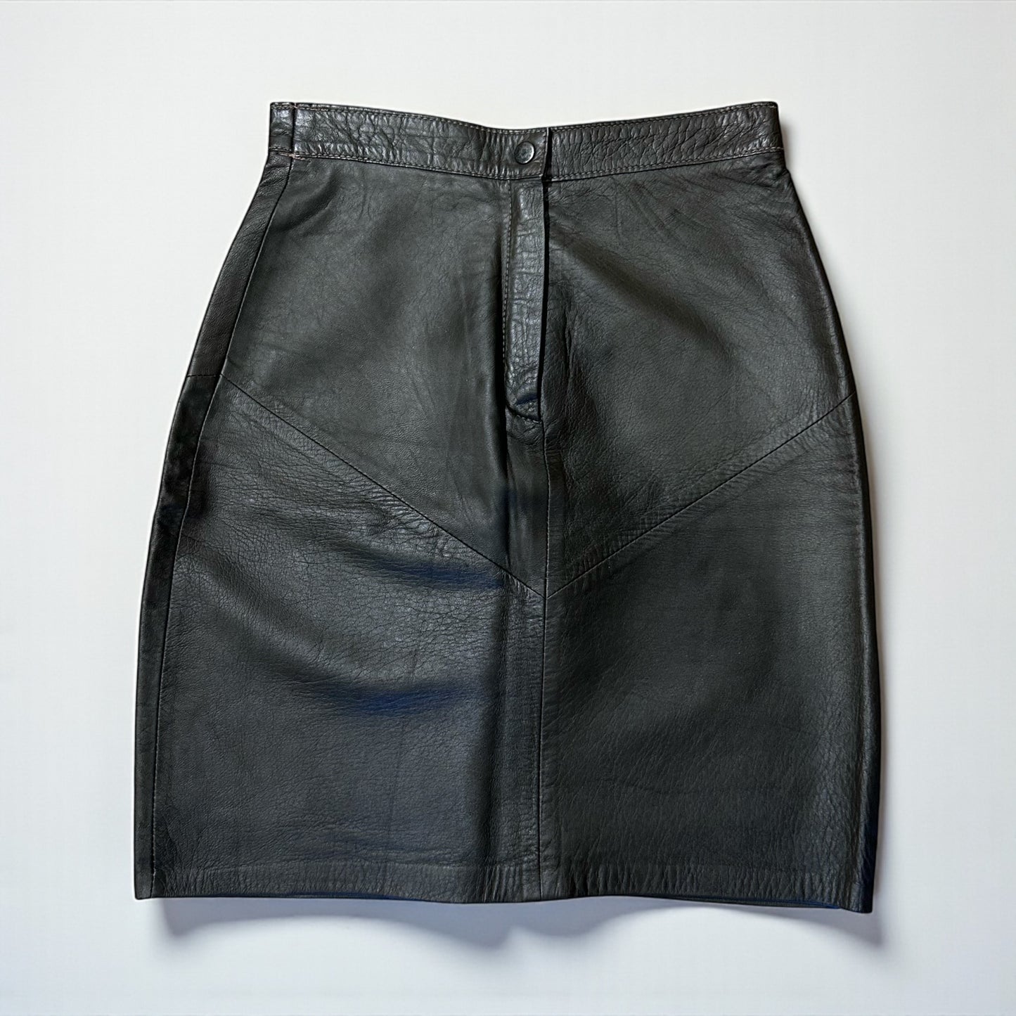 Vintage High Waist Dark Olive Leather Skirt