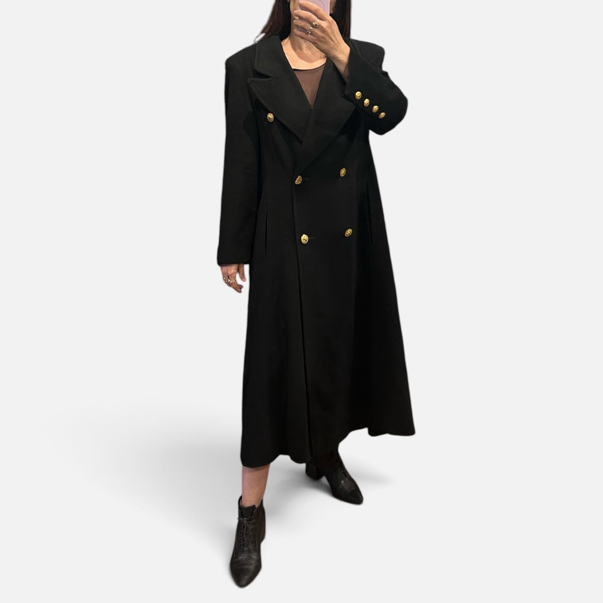 Vintage Ethel Pear for One Up Black Double-Breasted Maxi Coat | 1980s