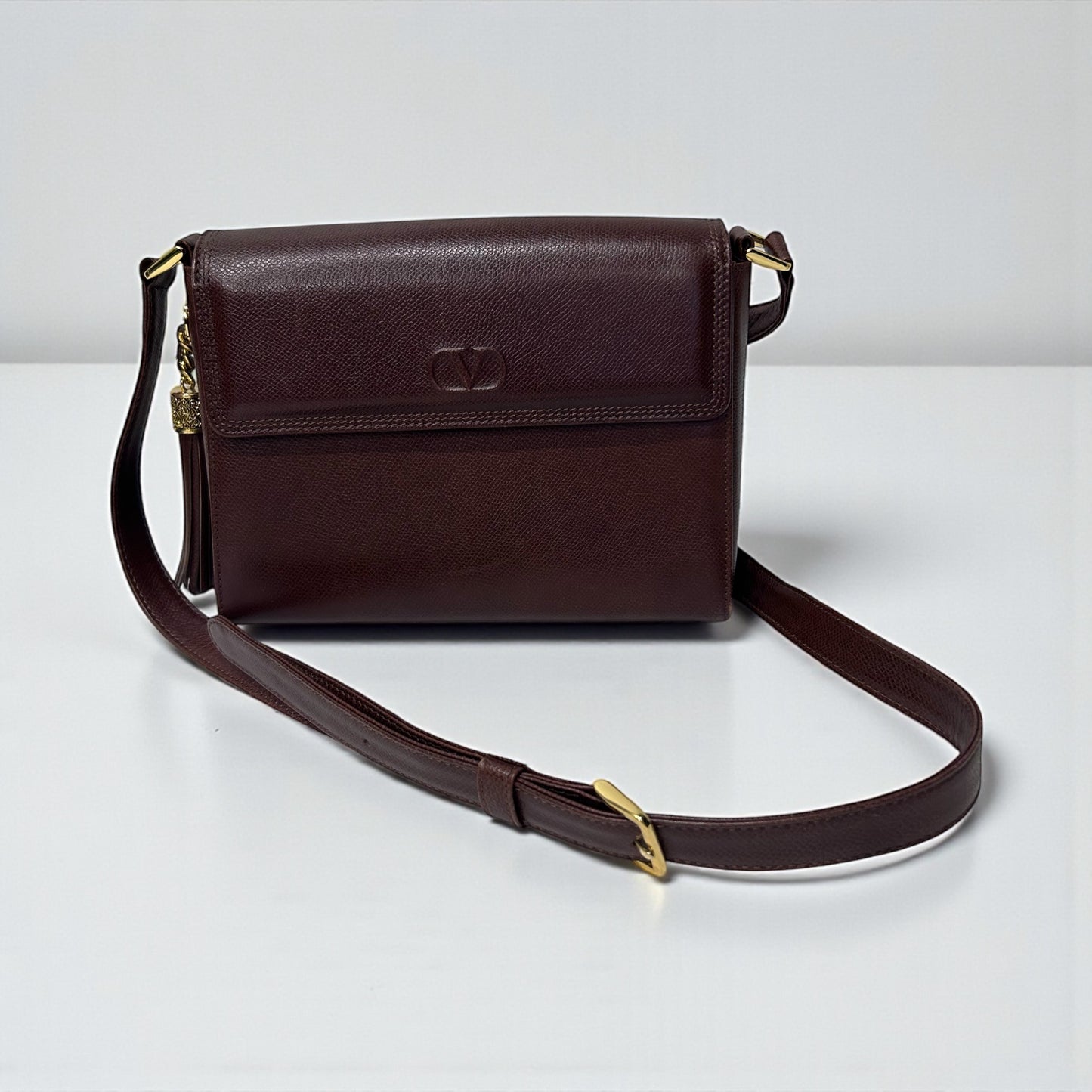 Vintage Valentino Brown Leather Crossbody Bag with Tassel Detail