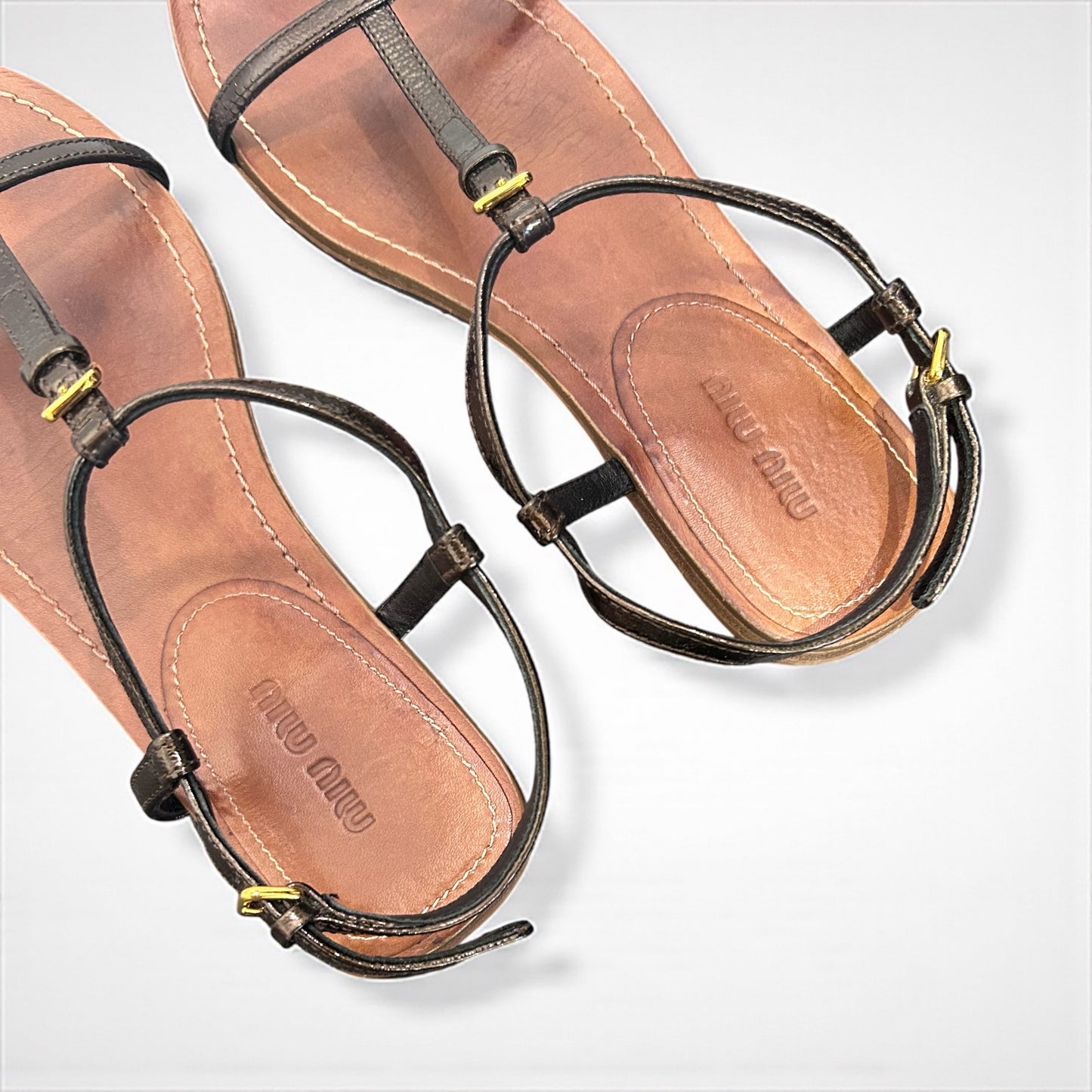 Miu Miu T-Strap Leather Sandals
