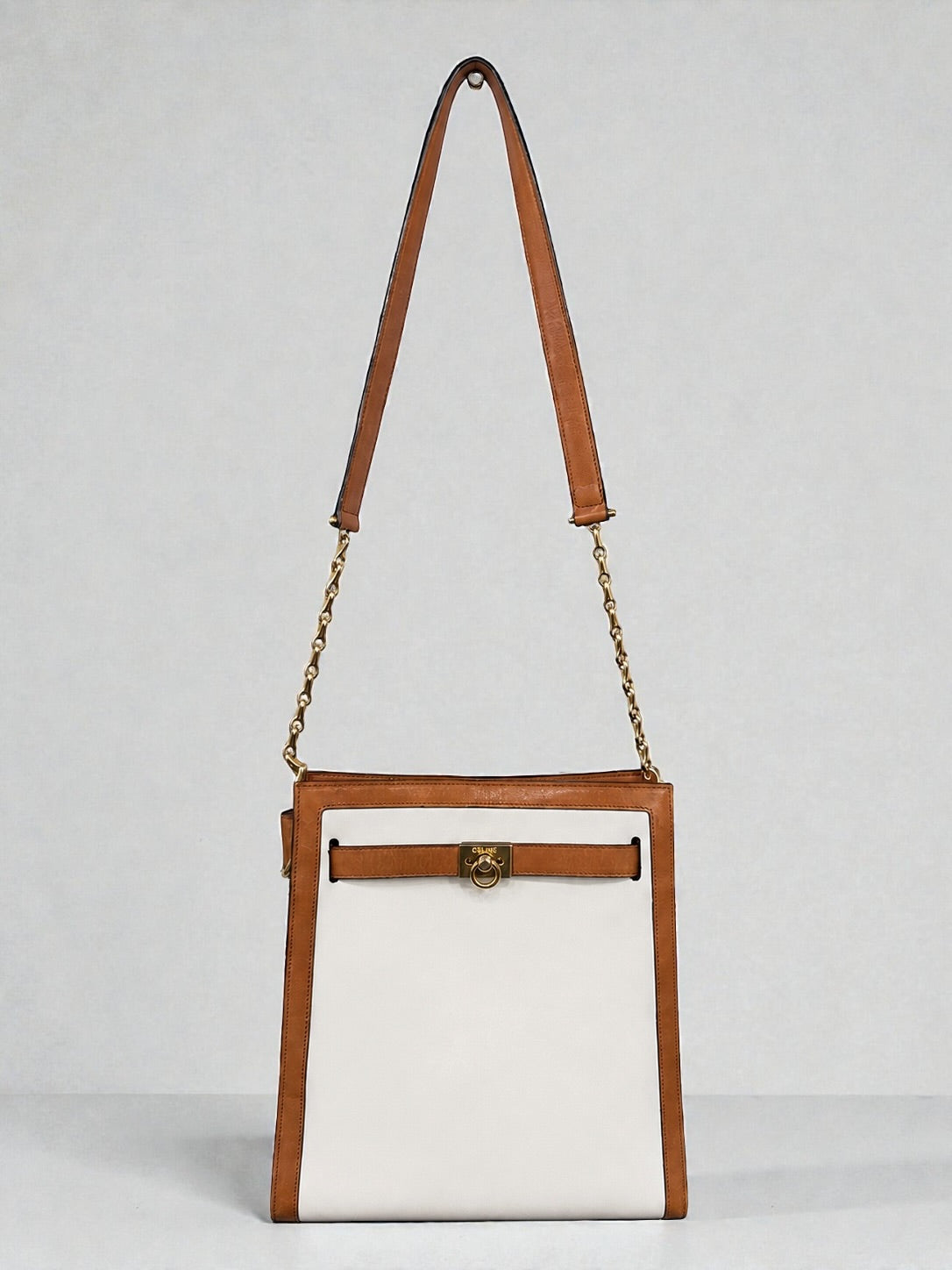 Vintage Celine Leather Shoulder Bag – White & Tan | Late 1990s