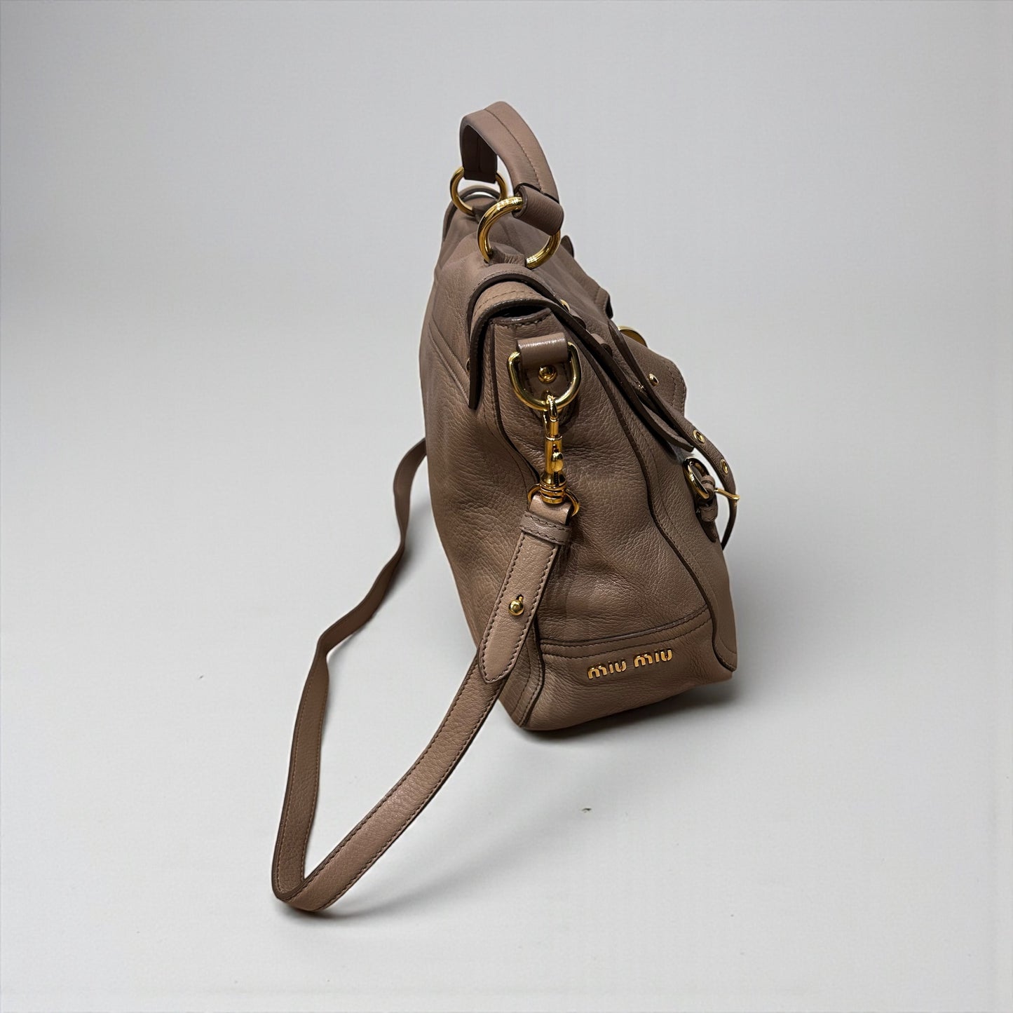 Miu Miu Taupe Leather Top Handle Bag with Gold Hardware