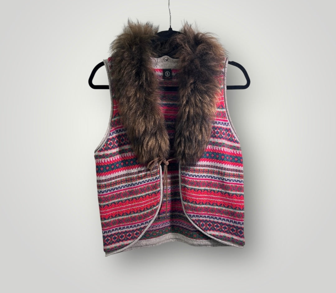 Vintage Knit Vest with Detachable Faux Fur Collar