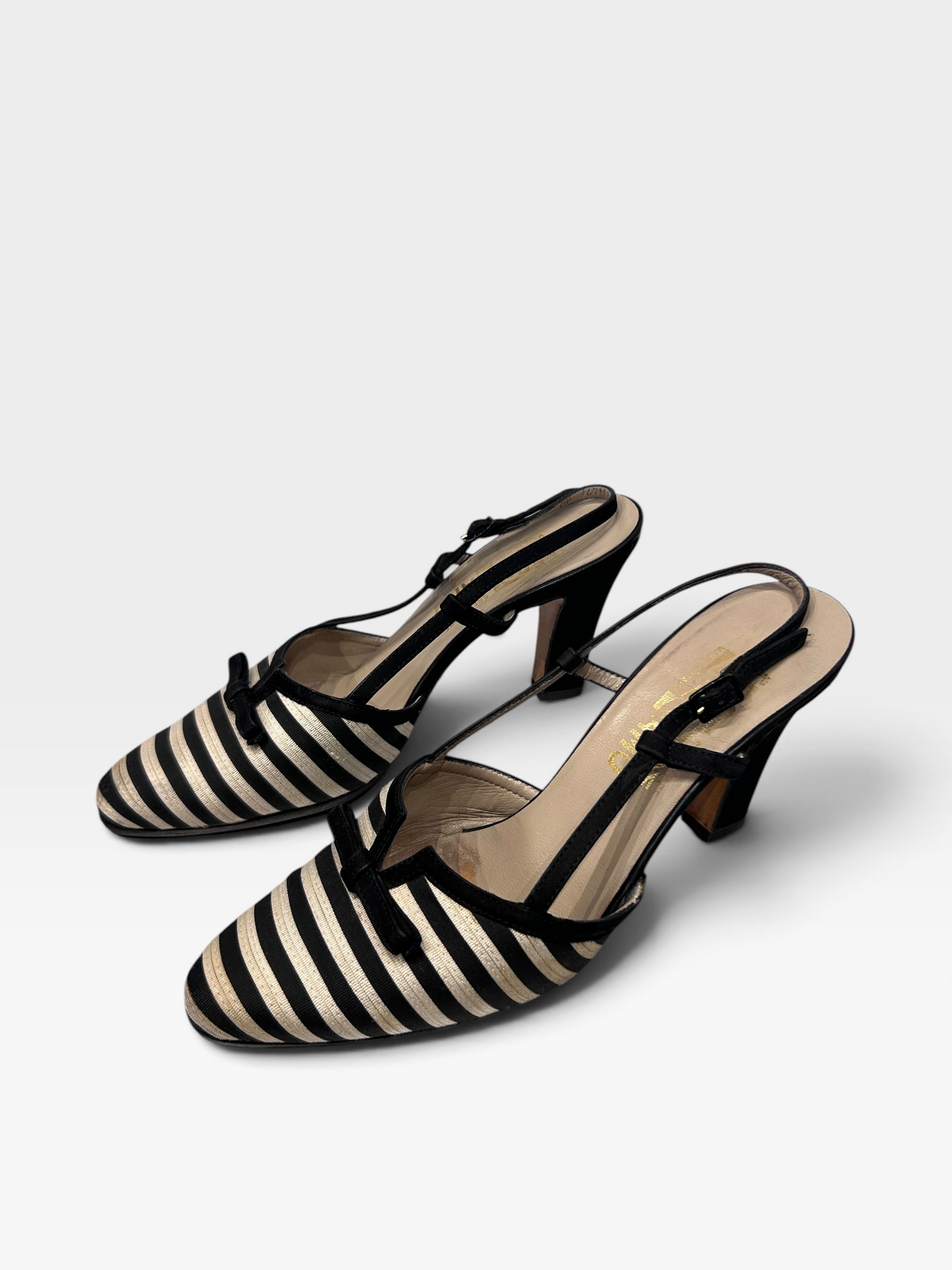Vintage Salvatore Ferragamo Striped Slingback Heels| Late 1980s
