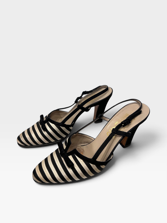 Vintage Salvatore Ferragamo Striped Slingback Heels| Late 1980s
