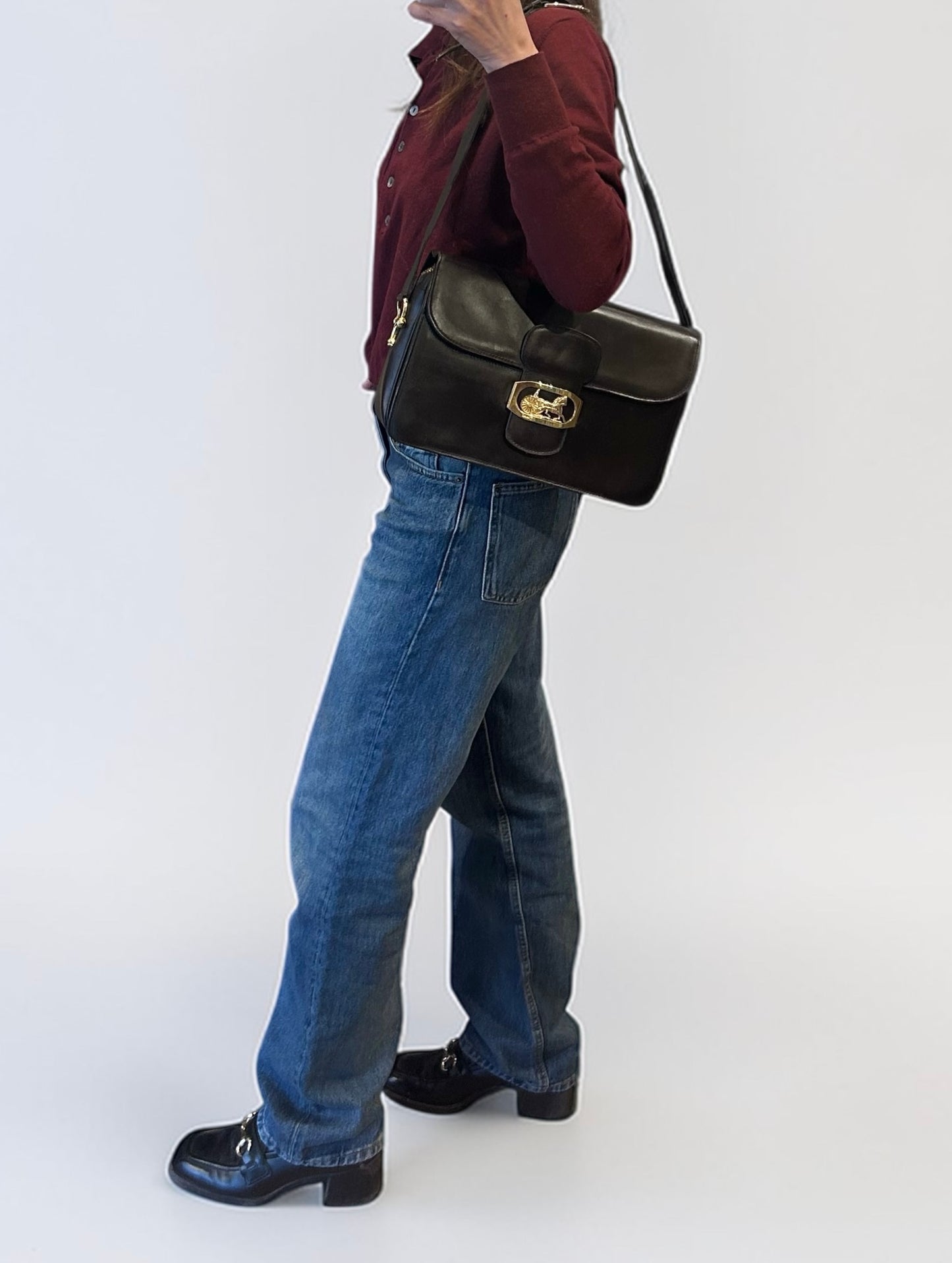 Vintage Celine Horse Carriage Leather Shoulder Bag|1970s