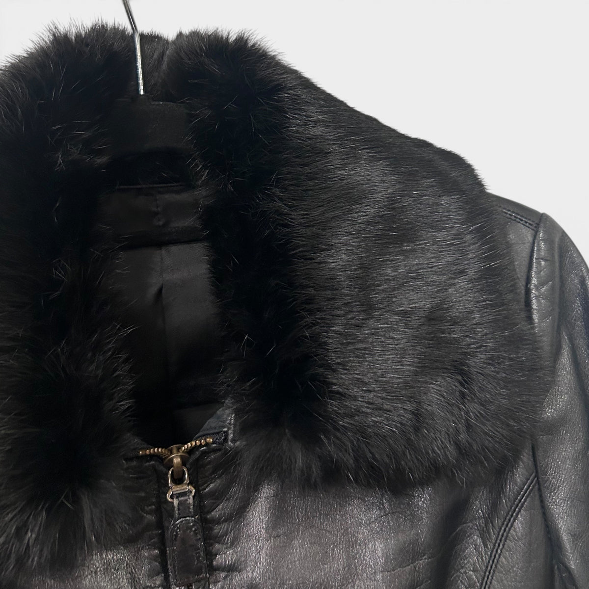Vintage Brahmin Black Leather Jacket with Detachable Fur Collar | 1990s