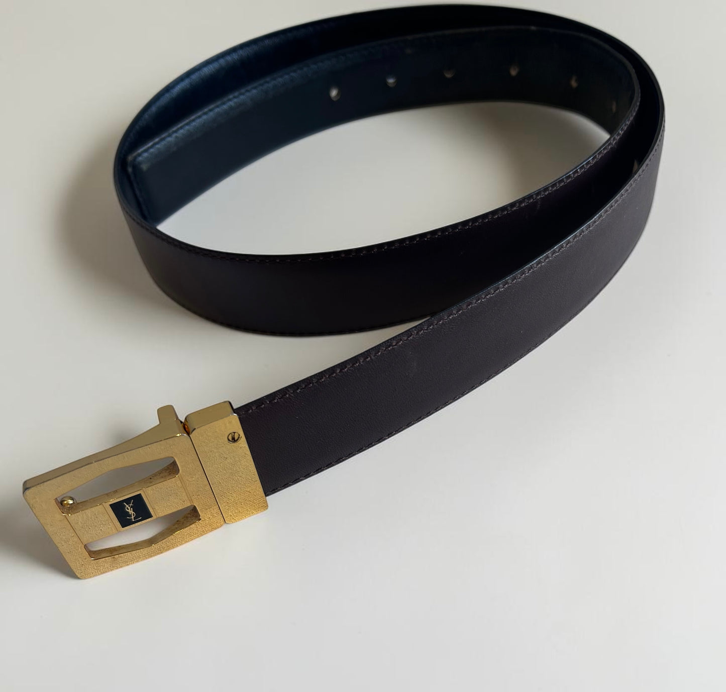 Vintage Yves Saint Laurent Reversible Leather Belt – Black & Chocolate Brown|1990s