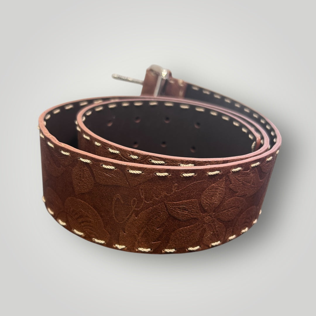 Vintage Celine Floral-Embossed Leather Belt