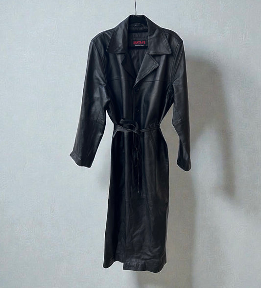Vintage Santa Fe Black Leather Trench-Style Coat|1990׳s
