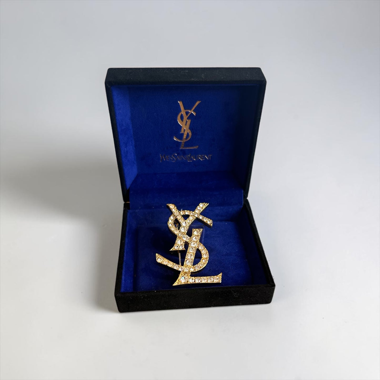 Vintage YSL Crystal Logo Brooch |1990s- Rare find
