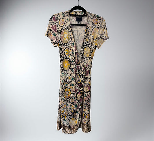 Roberto Cavalli Vintage Floral Wrap Dress with Leopard Hem