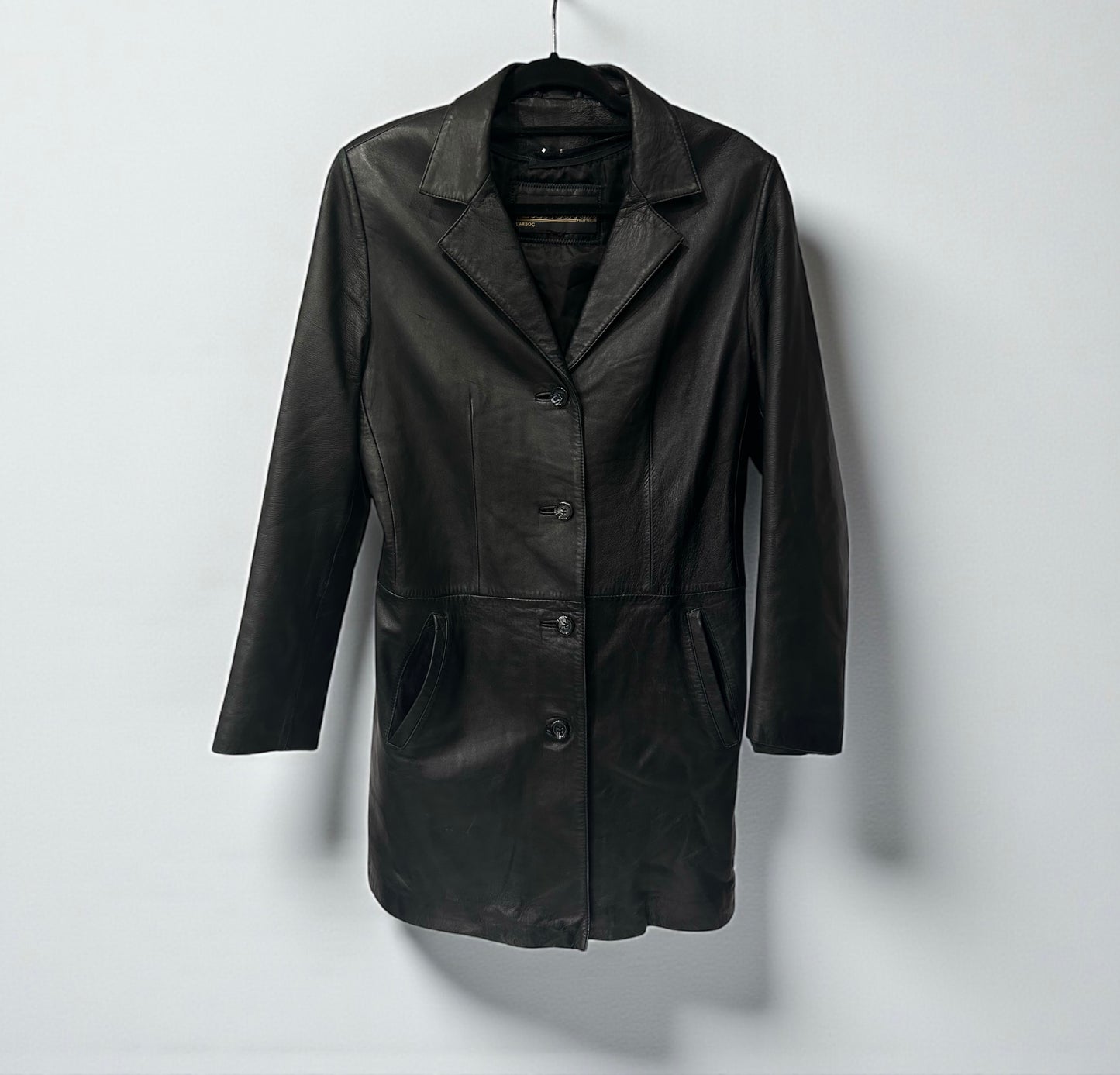 Vintage Black Leather Tailored Coat