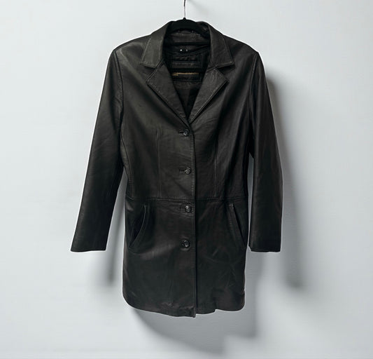 Vintage Black Leather Tailored Coat