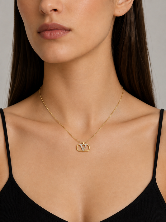 Vintage Valentino Gold Plated Pendant Necklace | 1990s