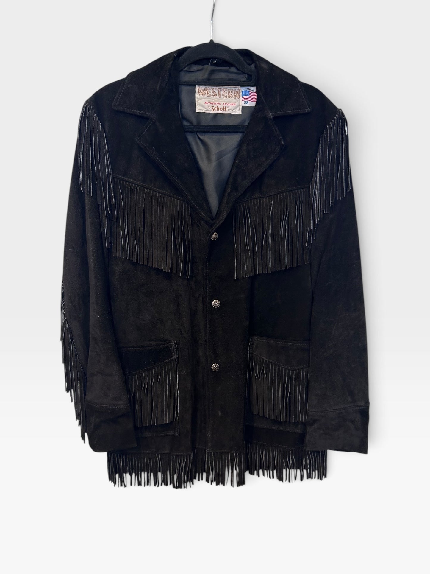 Vintage Schott NYC Western Suede Fringe Jacket| 1980s