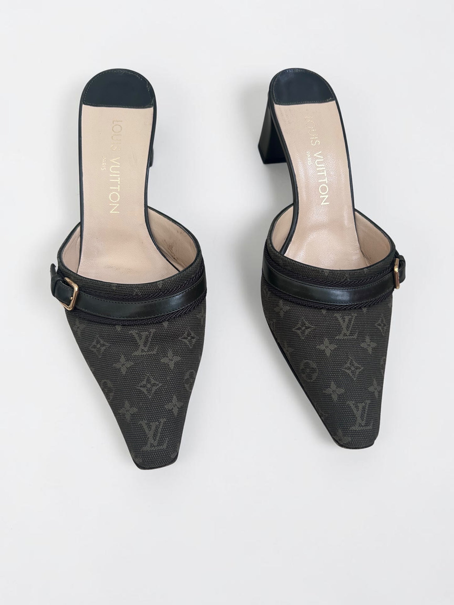 Louis Vuitton Monogram Mini Lin Canvas Mules|Early 2000s